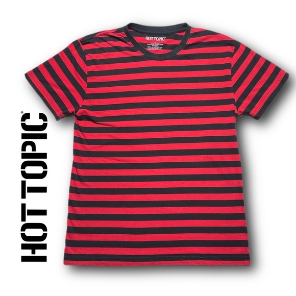 Hot Topic Other - Hot Topic Red and Black Striped Unisex Emo Goth Alt Punk t-shirt - size Medium